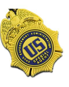 DEA BADGE MOLDED KEY TAG US IN MIDDLE - GOLD/BLUE